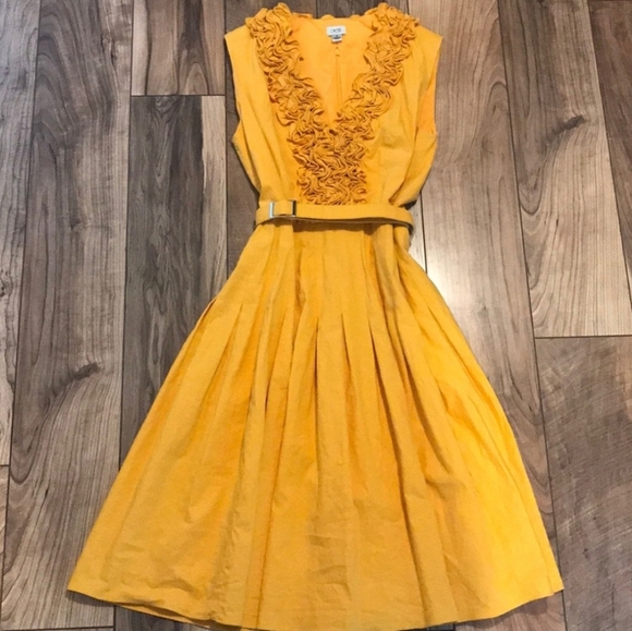 Cache Golden Yellow Ruffle Midi Dress Size 12 • Romantic Vintage-Inspired Style - Picture 1 of 13